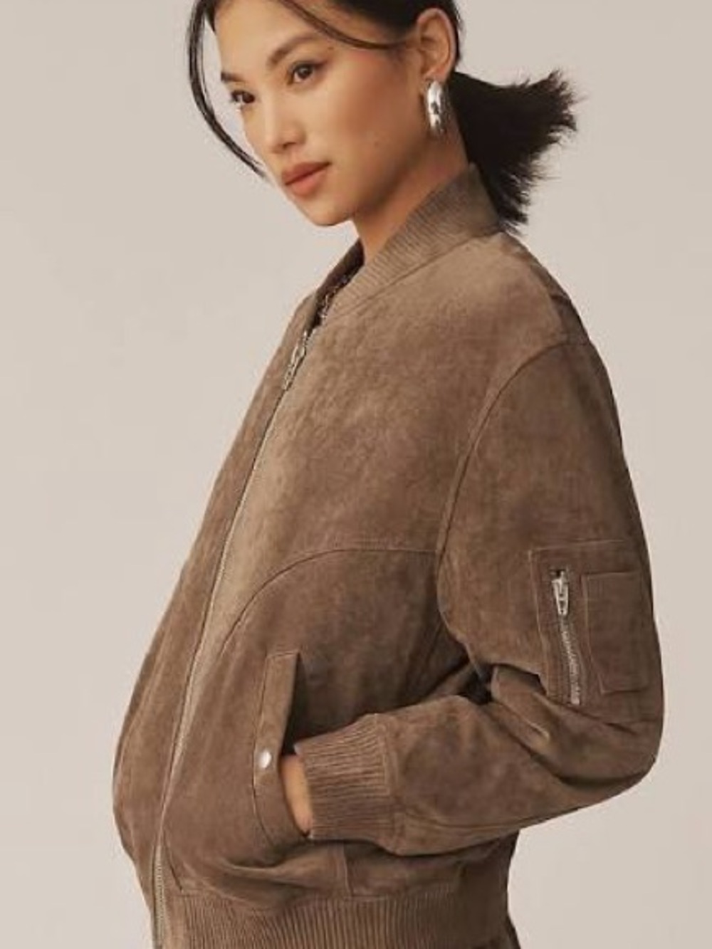Blank NYC Faux Suede Bomber Jacket in Brown Size Small